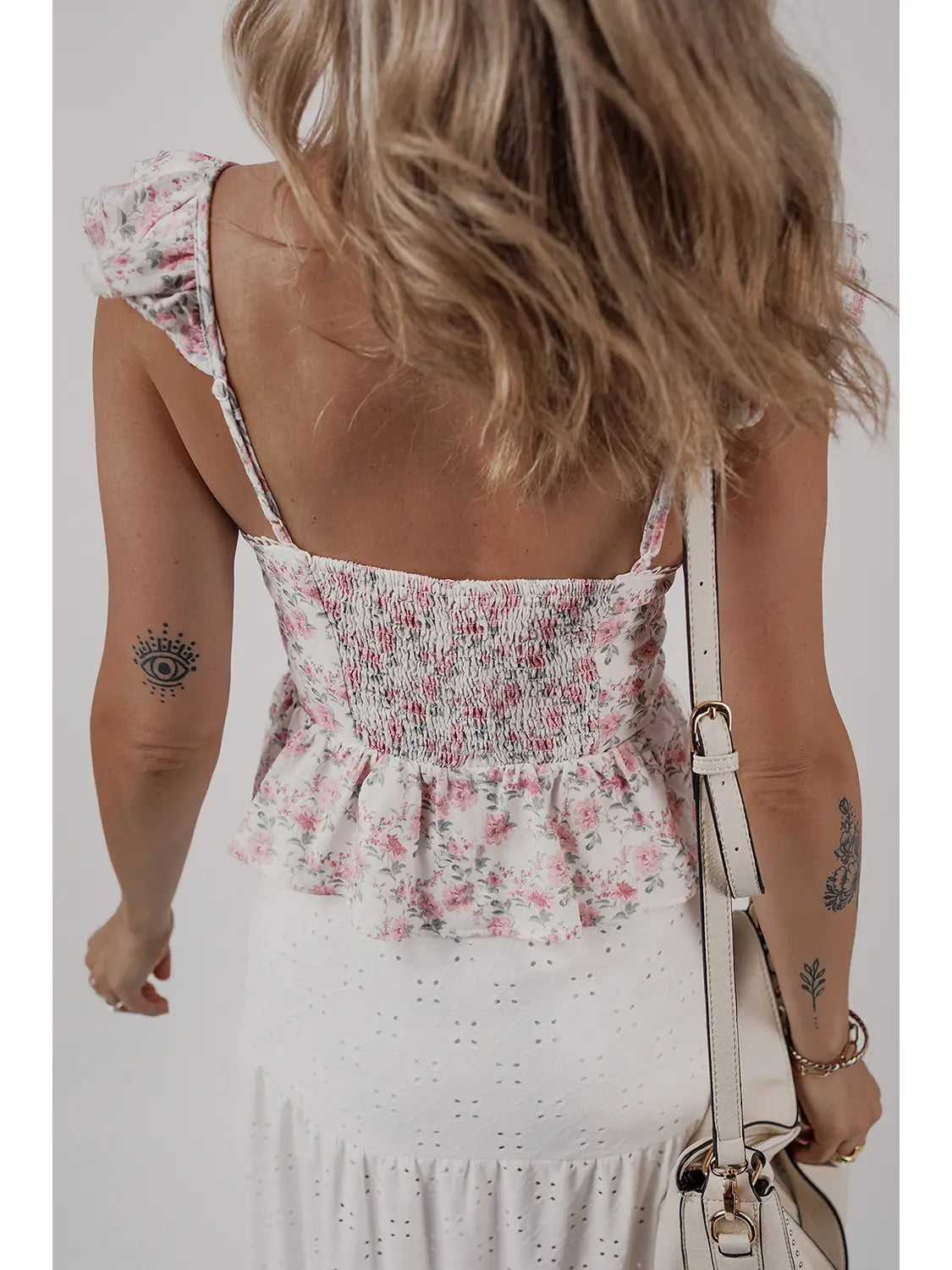 Floral Flutter Peplum Tank Top - White