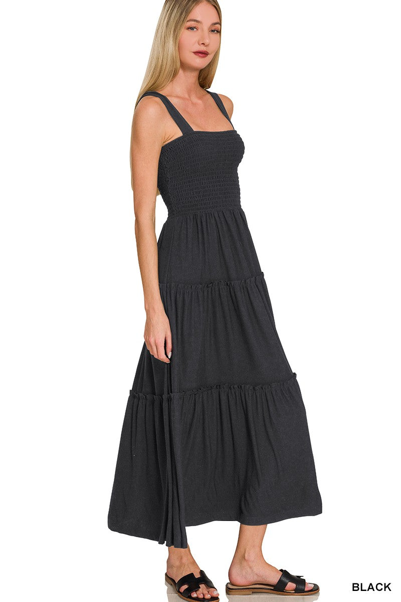 Zenana Black Tiered Midi Dress