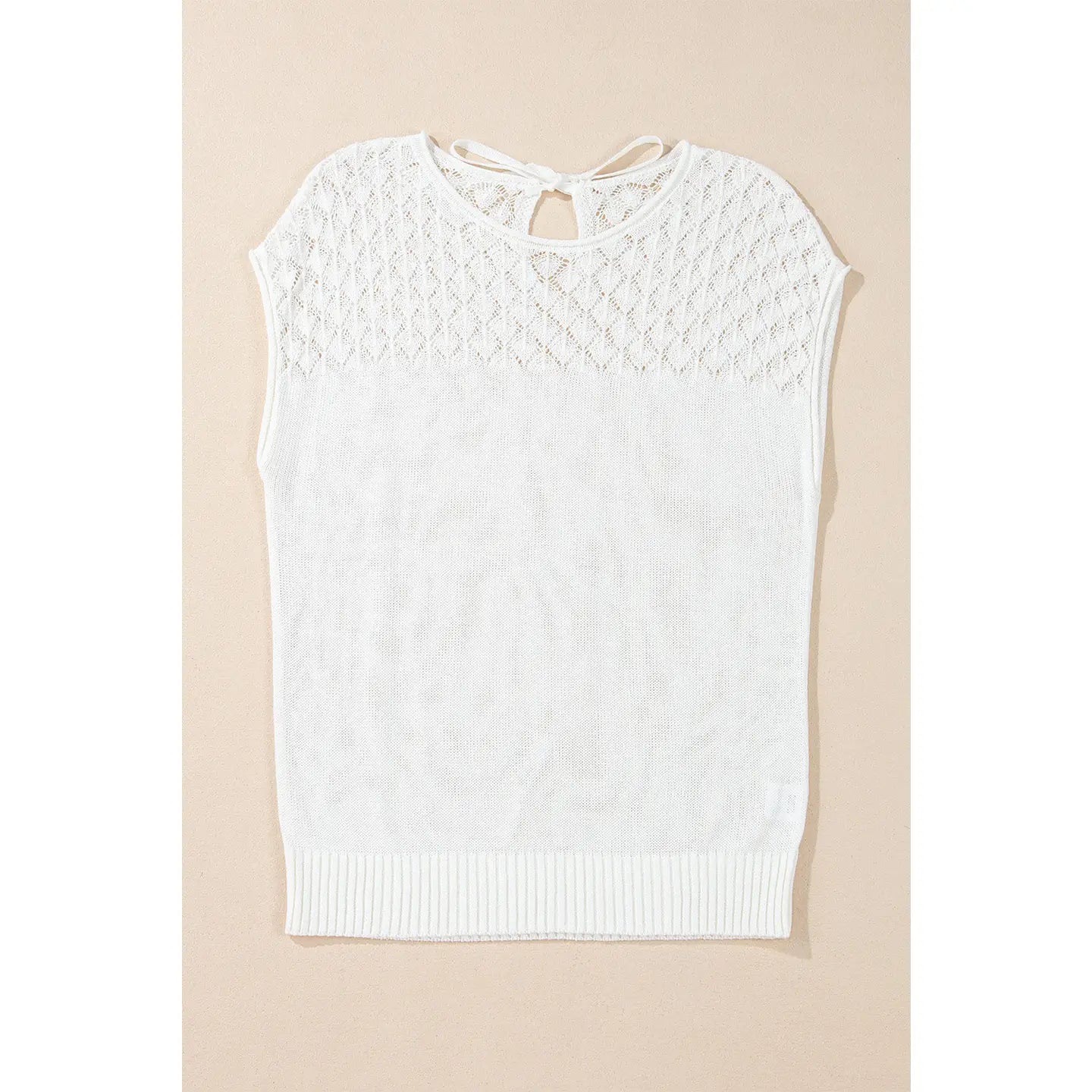 Eyelet Knit Short Sleeved Sweater - White