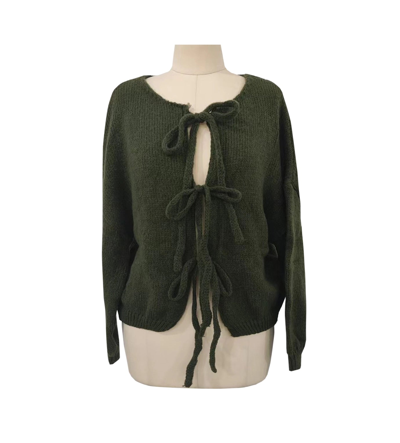Plain Color Bow Lace Up Cardigan