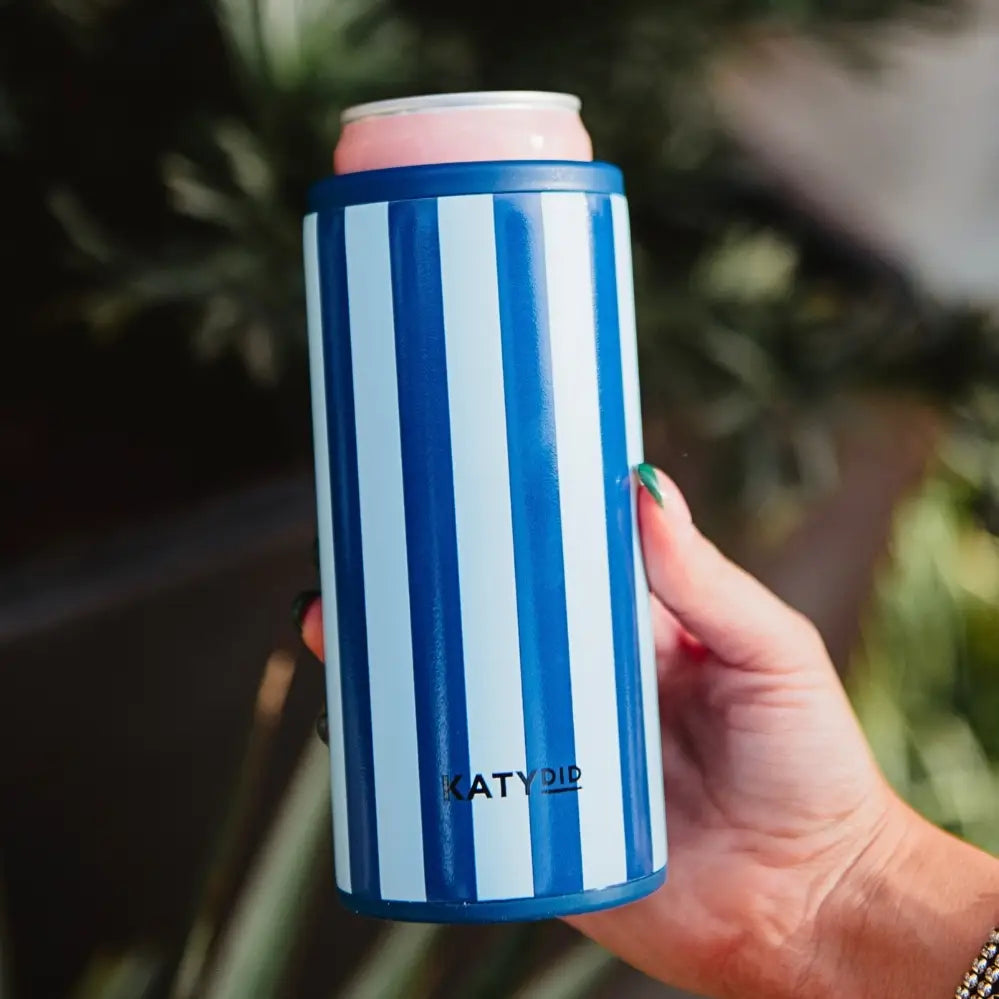Blue Striped Slim Can Koozie