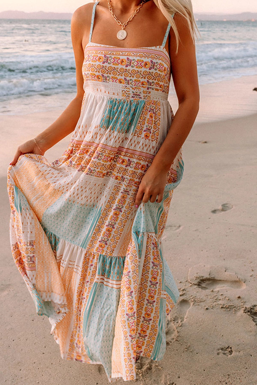 Boho Floral Square Neck Summer Sundress - Multicolor