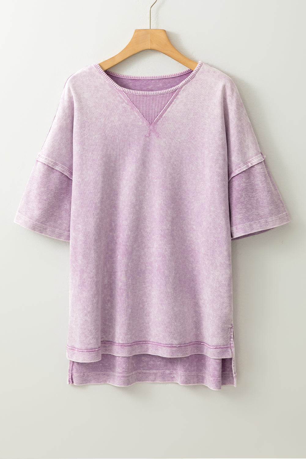 Mineral Wash Exposed Seam Drop Shoulder Oversized Tee - Orchid Petal