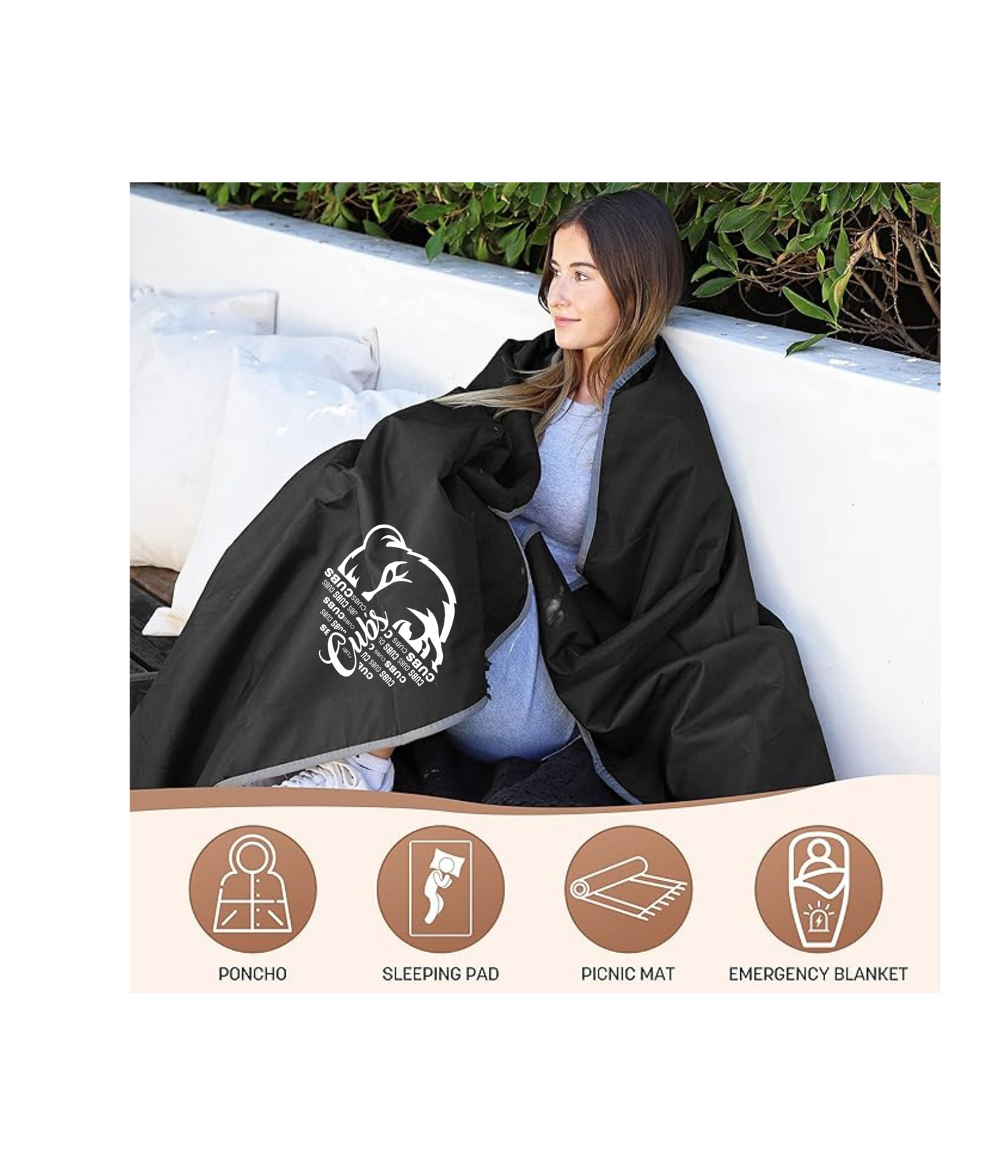 Waterproof Outdoor Sherpa Lining Blanket - 1/2 Face Cub