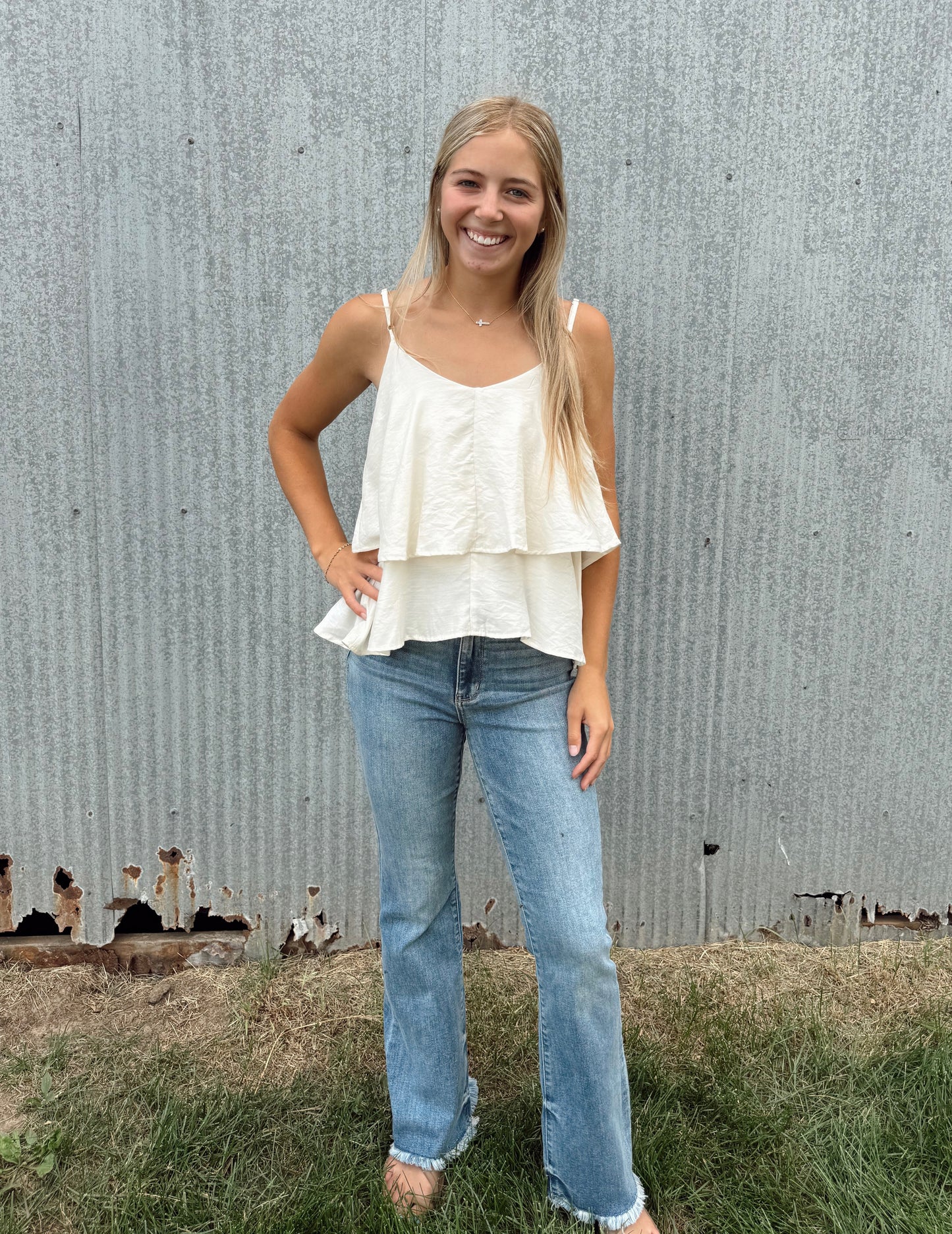 Ruffled Layered Tank - Cream