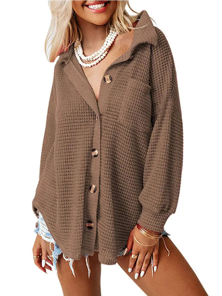 Casual Waffle Knit Shirt – Loose Fit Cardigan