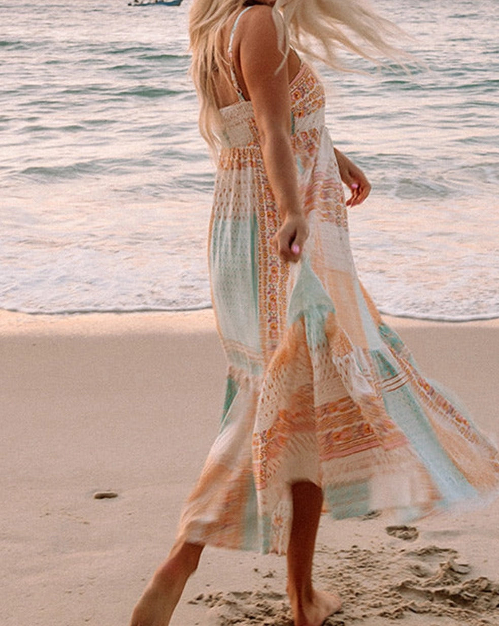 Boho Floral Square Neck Summer Sundress - Multicolor