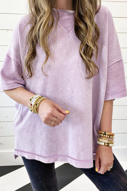 Mineral Wash Exposed Seam Drop Shoulder Oversized Tee - Orchid Petal