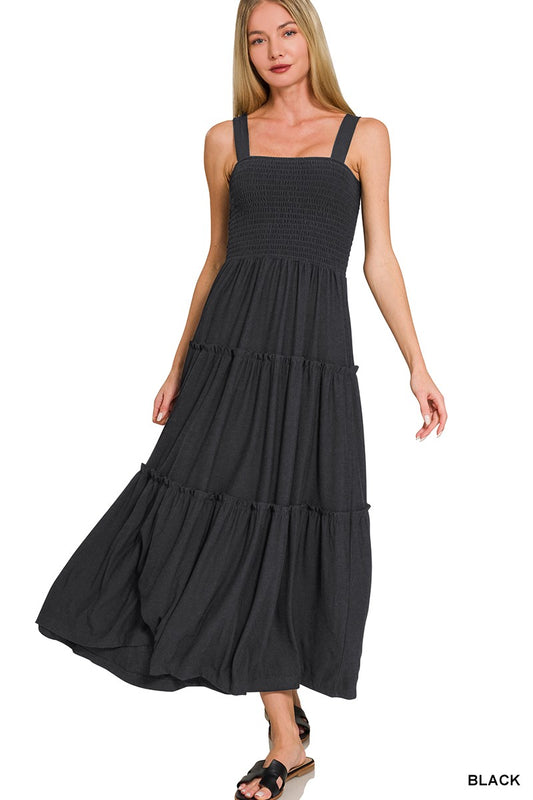 Zenana Black Tiered Midi Dress