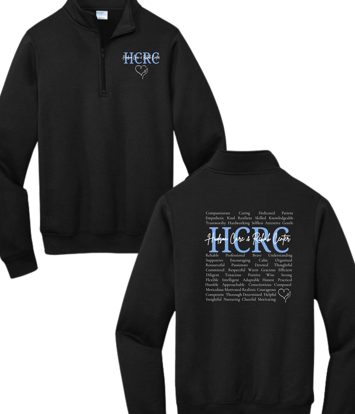 Hudson Care & Rehab - Port & Co 1/4 zip fleece - Words
