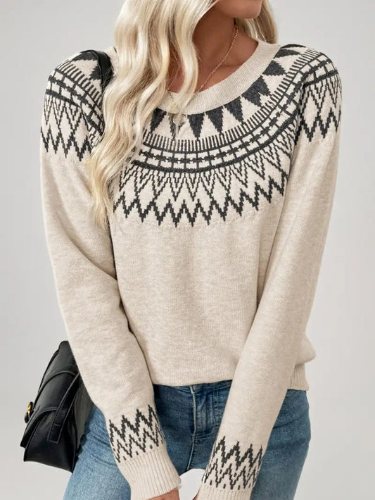 ETHNIC Style Round Neck Pullover Knitted Sweater