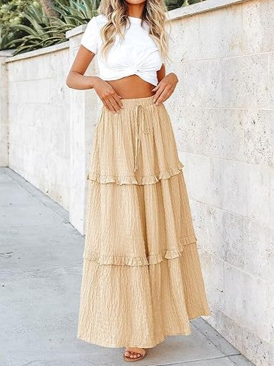 Ruffled Elegant High-Rise Tiered A-Line Skirt