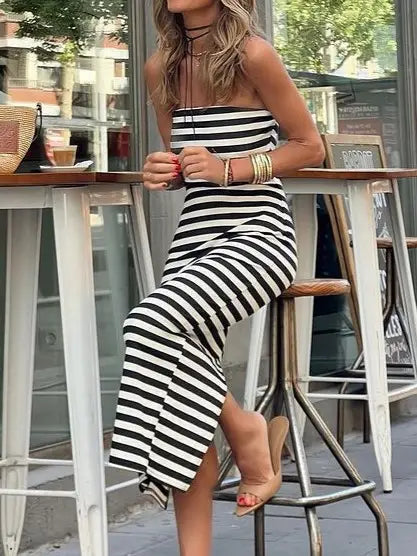 Striped Strapless Dress