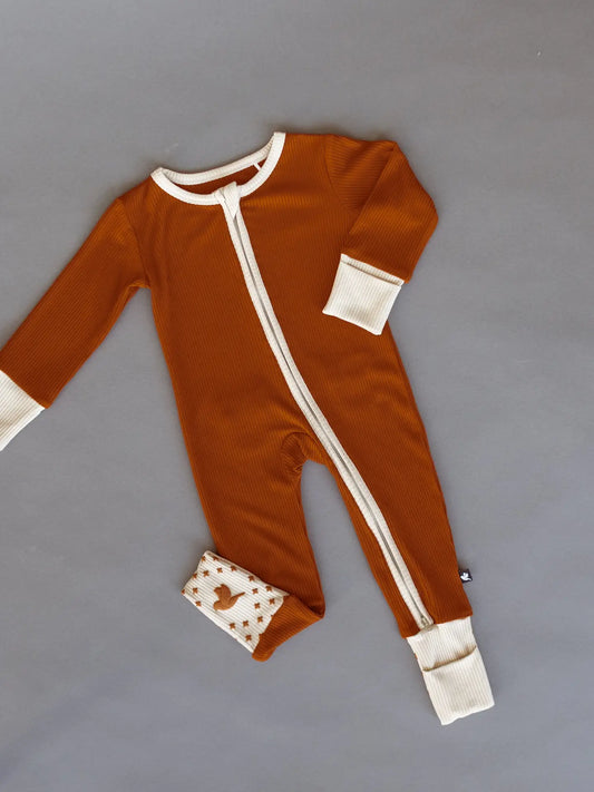 Rust Ribbed Bamboo Onesie