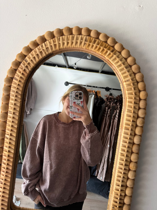 Acid Washed Pullover - Brown