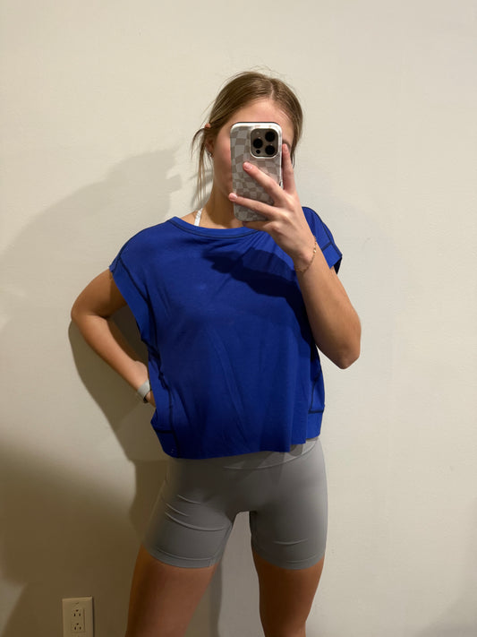 Wrapped Cutout Back Workout Short Sleeve Tee - Blue