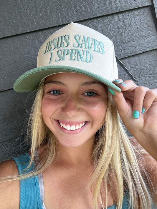 Jesus Saves I spend Trucker cap - Green