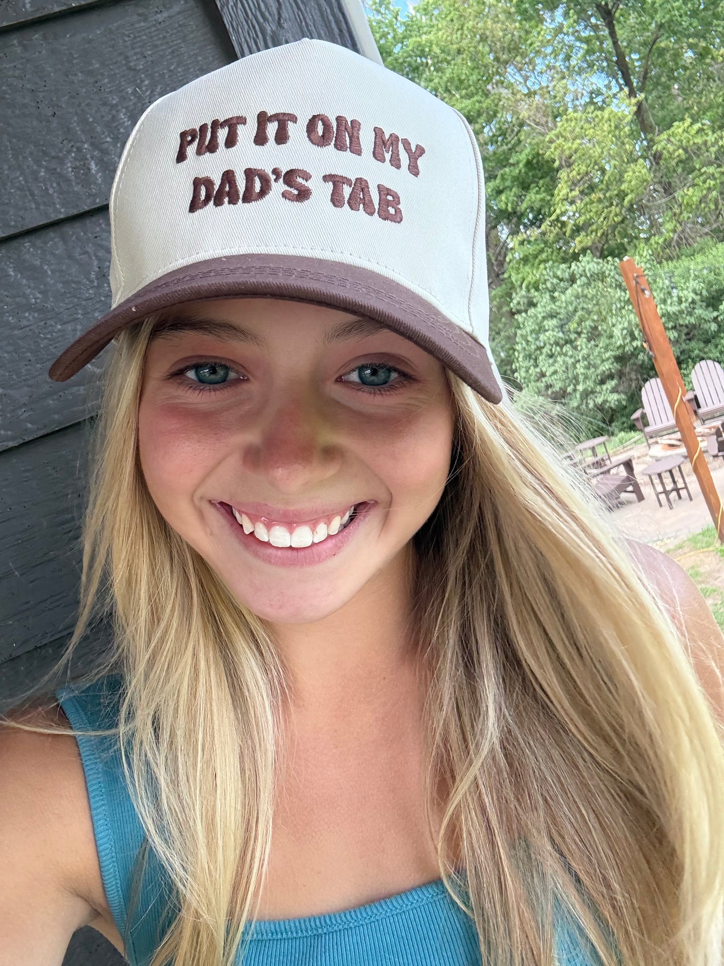 Put it On My Dads Tab Embroidered Cap (Navy, Black, Brown, tan)