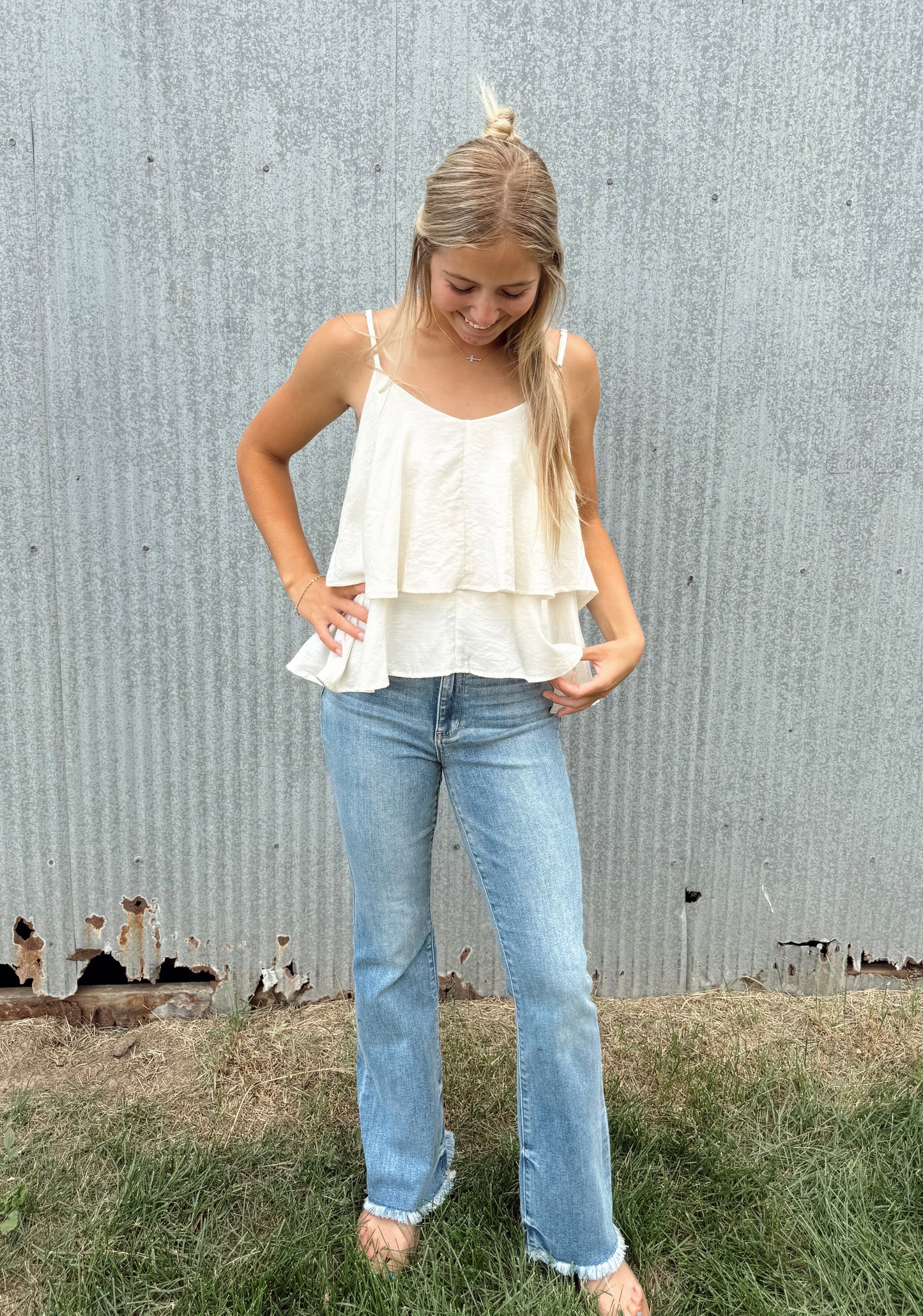 Ruffled Layered Tank - Cream