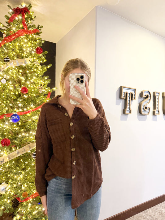 Casual Waffle Knit Shirt – Loose Fit Cardigan