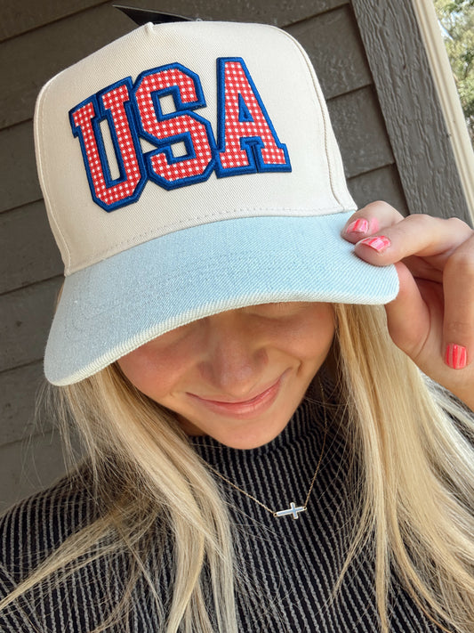 USA - Checkered Trucker Hat