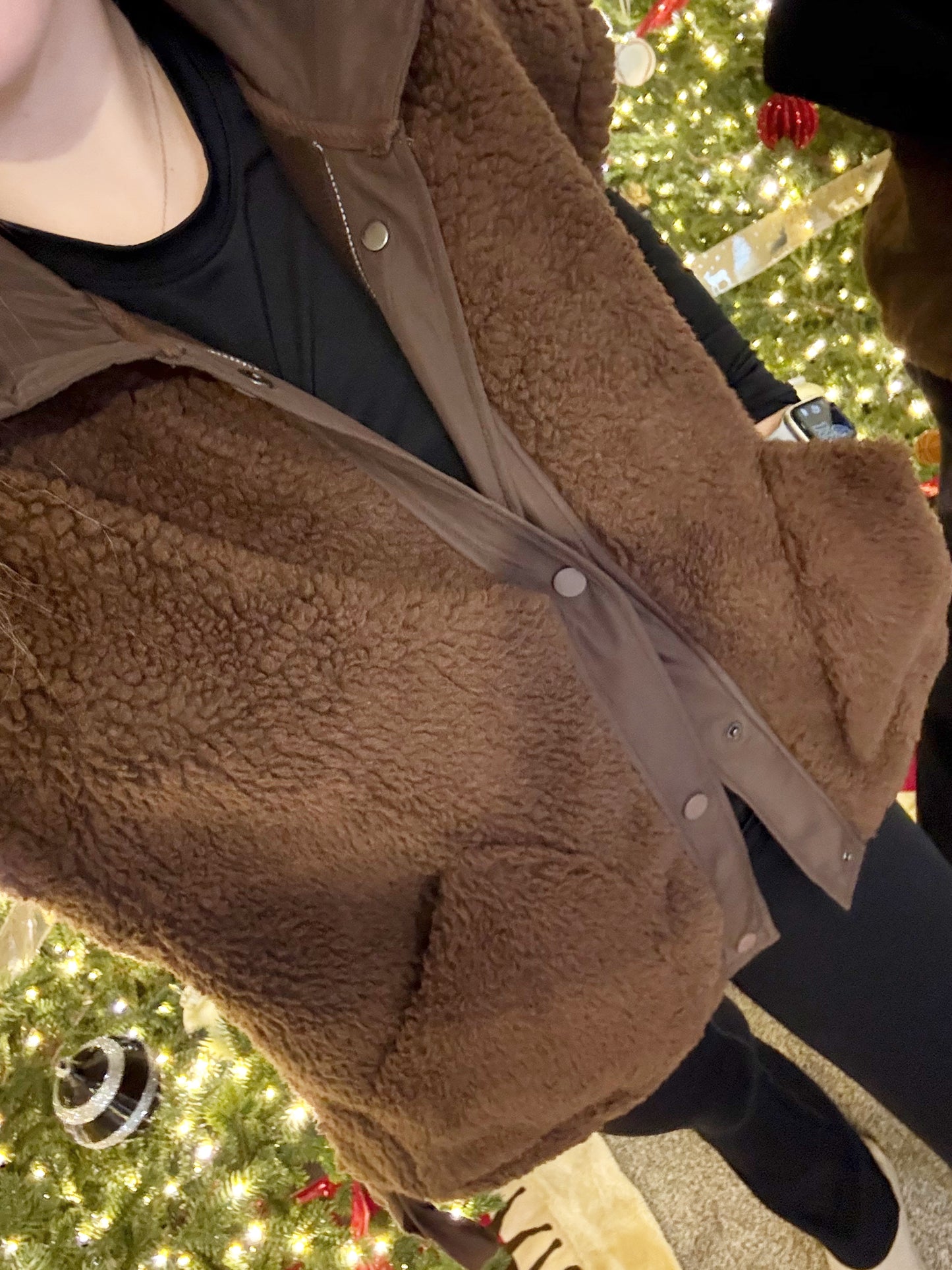 Fleece Button Vest Jacket - Brown