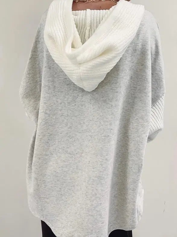 Colorblock Hoodie Sweatshirt with Button Detail