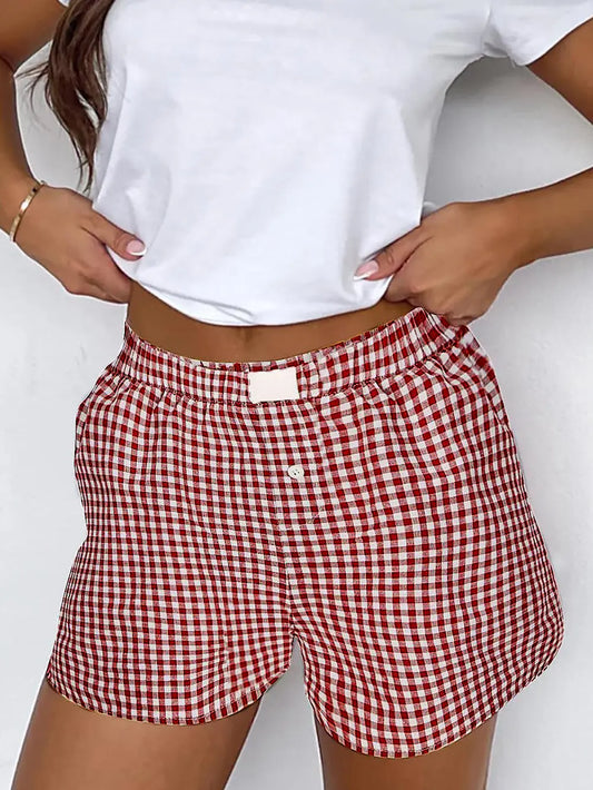 Gingham printed high waist shorts