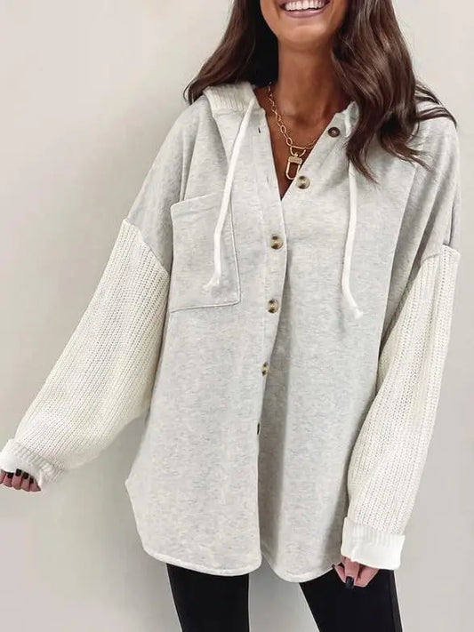 Colorblock Hoodie Sweatshirt with Button Detail